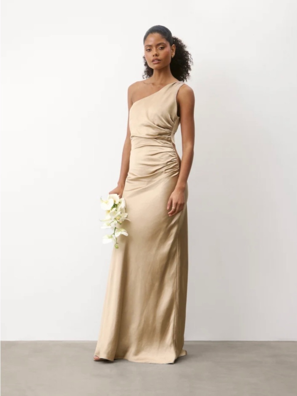 Alex One-Shoulder Champagne Bridesmaid Dress by Six Stories